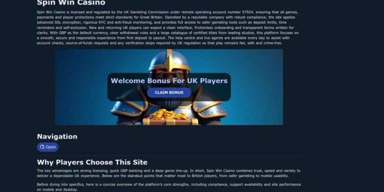 Spin Win Casino Welcome Bonus Terms Explained For UK Players